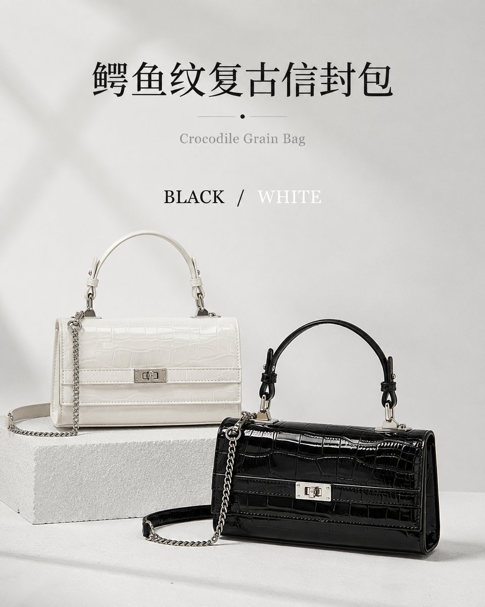 BAG B09 鳄鱼纹复古信封包